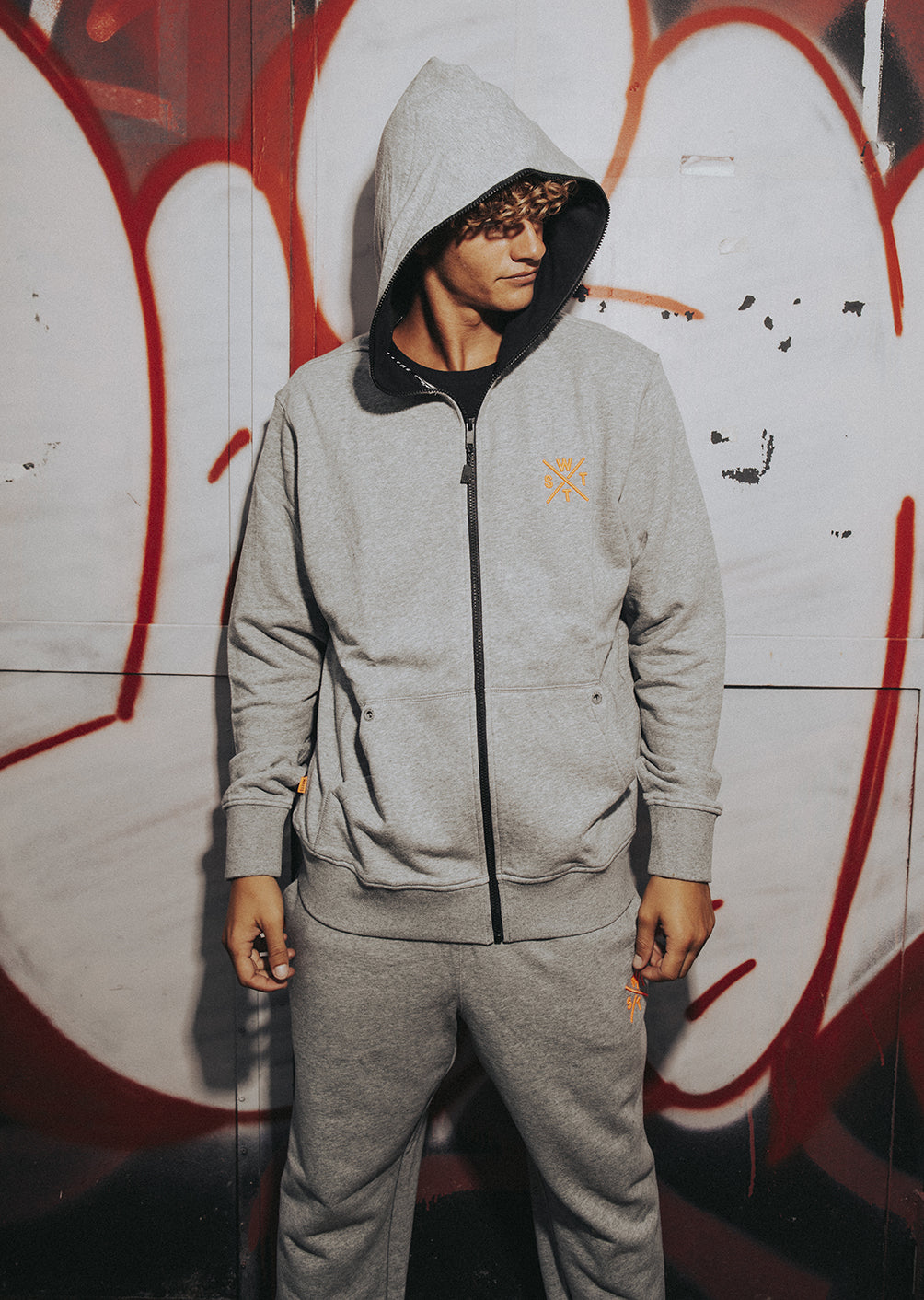 Blunt Hooded Zip Sweatshirt - Medium Misty Grey / Orange
