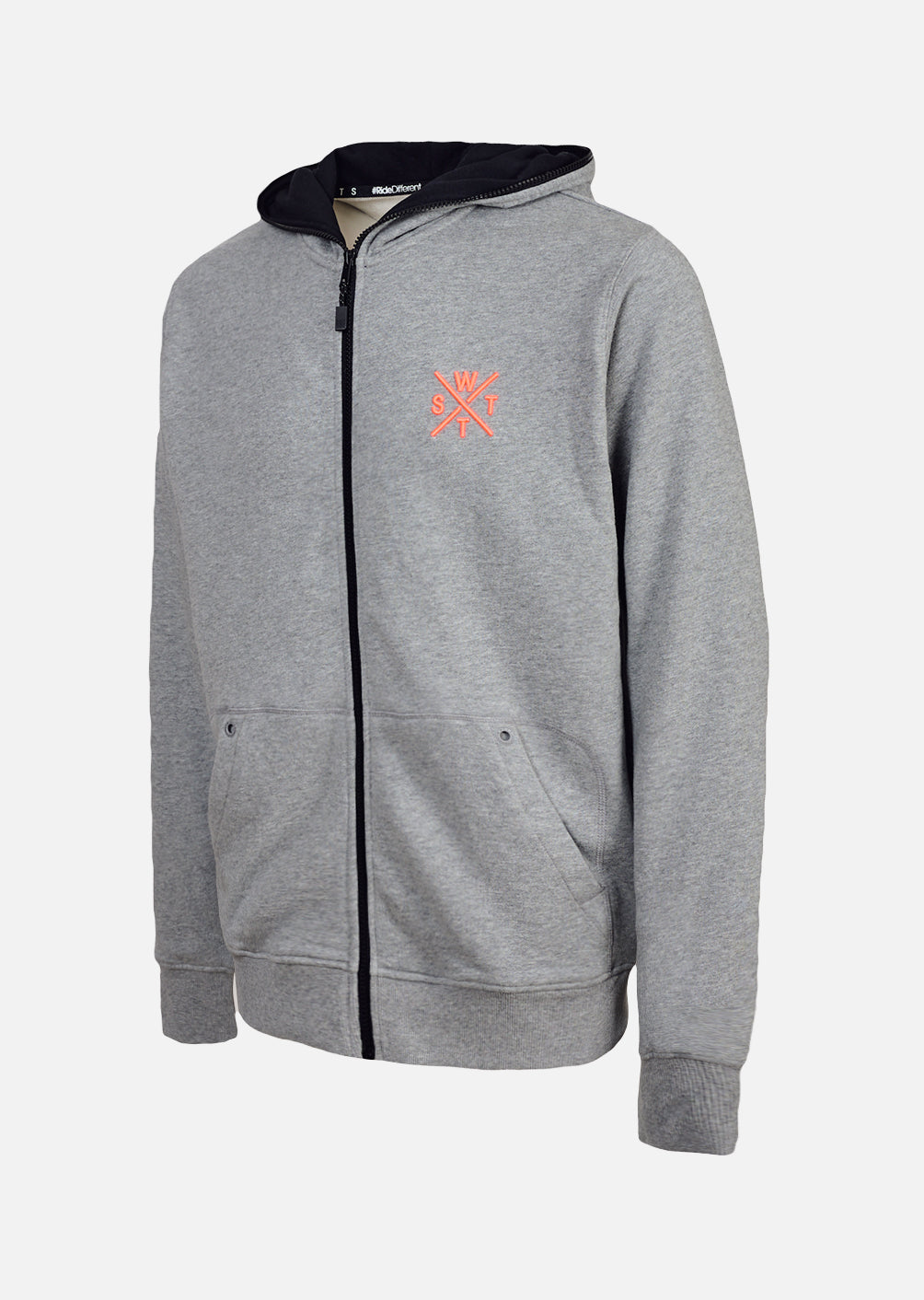 Blunt Hooded Zip Sweatshirt - Medium Misty Grey / Orange