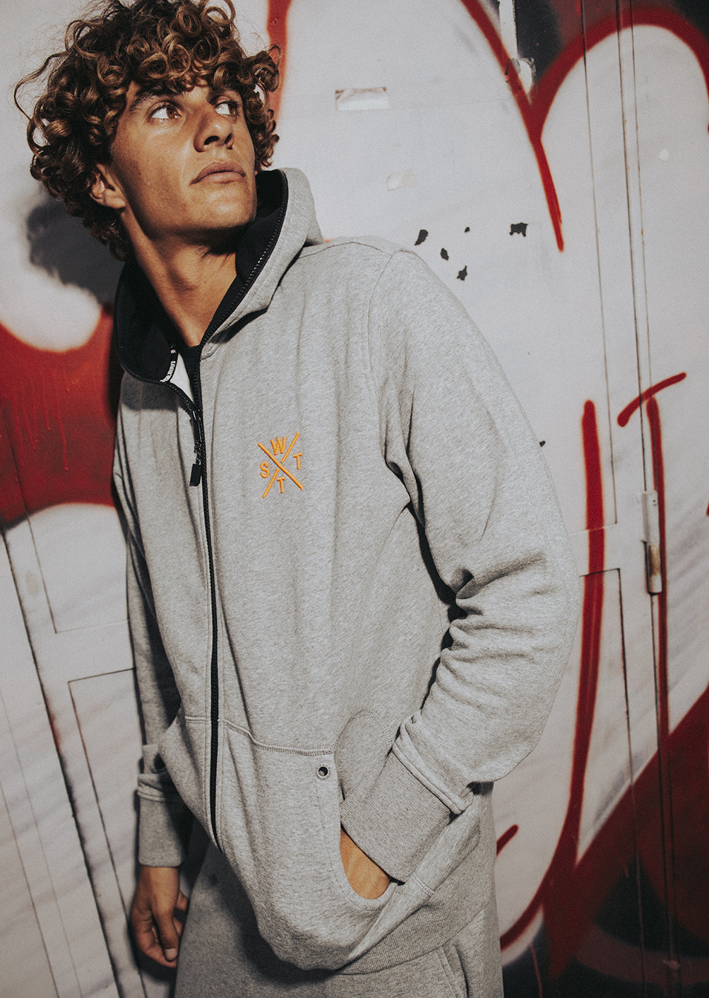 Blunt Hooded Zip Sweatshirt - Medium Misty Grey / Orange