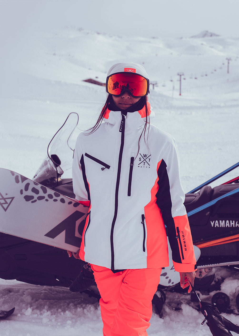 Fiction Skijacke – Weiß und Neonpink