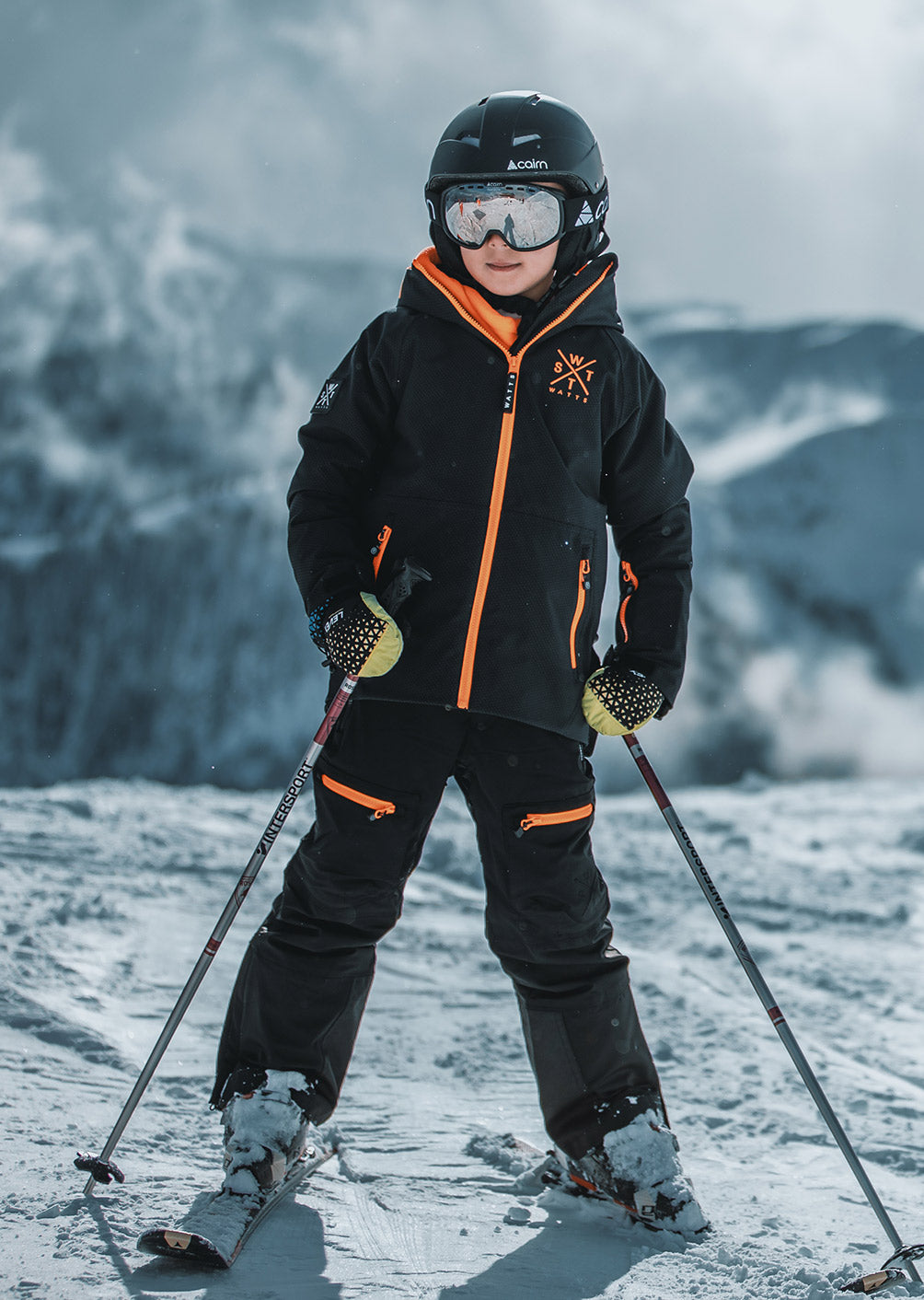 Arrow Junior Ski Jacket - Carbon Dark Grey and Fluorescent Orange