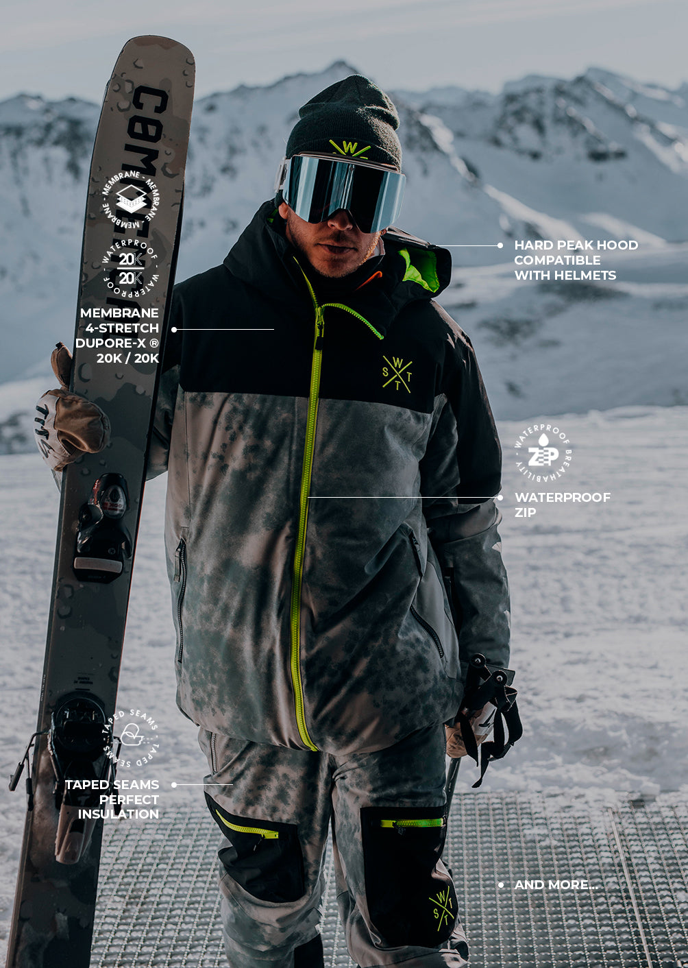 Veste de ski X-Gamma - Gris Tie and Dye et Vert Fluo