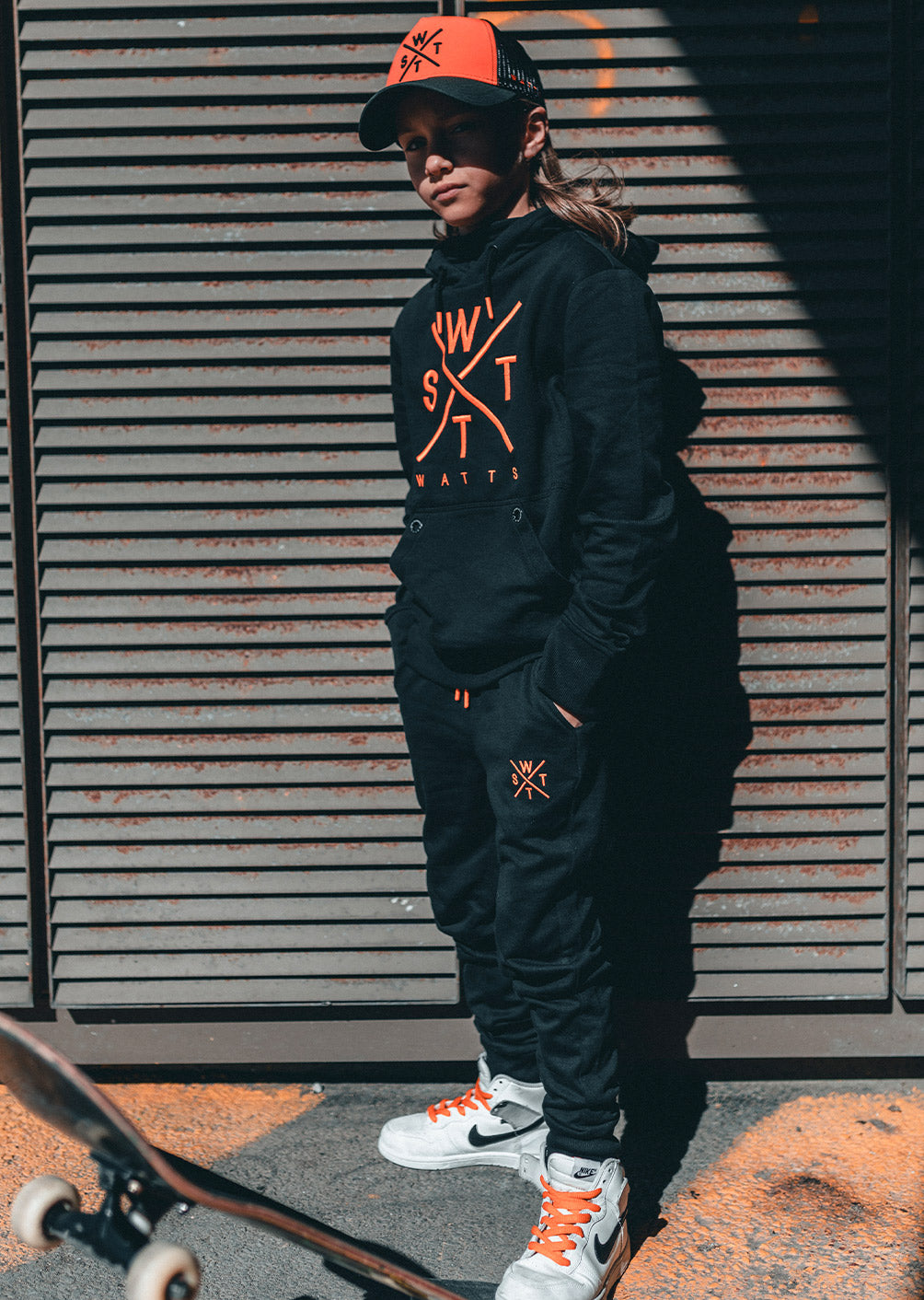 Sweat à capuche Spray Junior - Noir / Orange Fluo